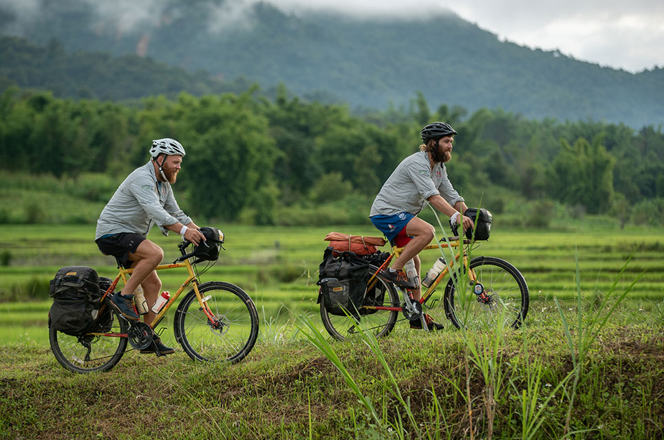 Cyclists Ron Rutland and James Owens in Laos